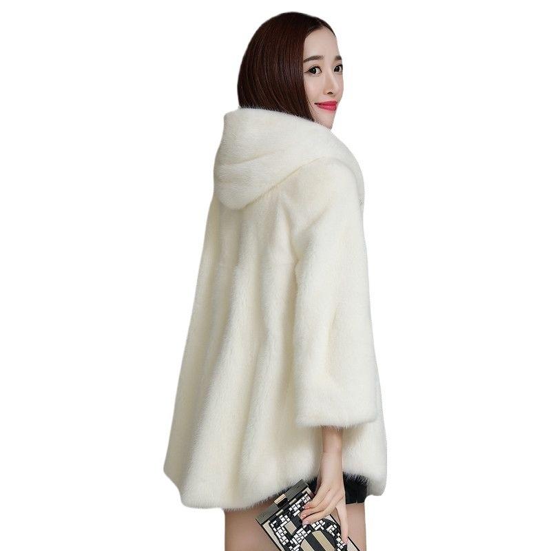 Imitation Fur Jacket Women's Medium and Long Loose Hooded Warm Imitation Mink Jacket Imitation Mink Coat Women's Fashion