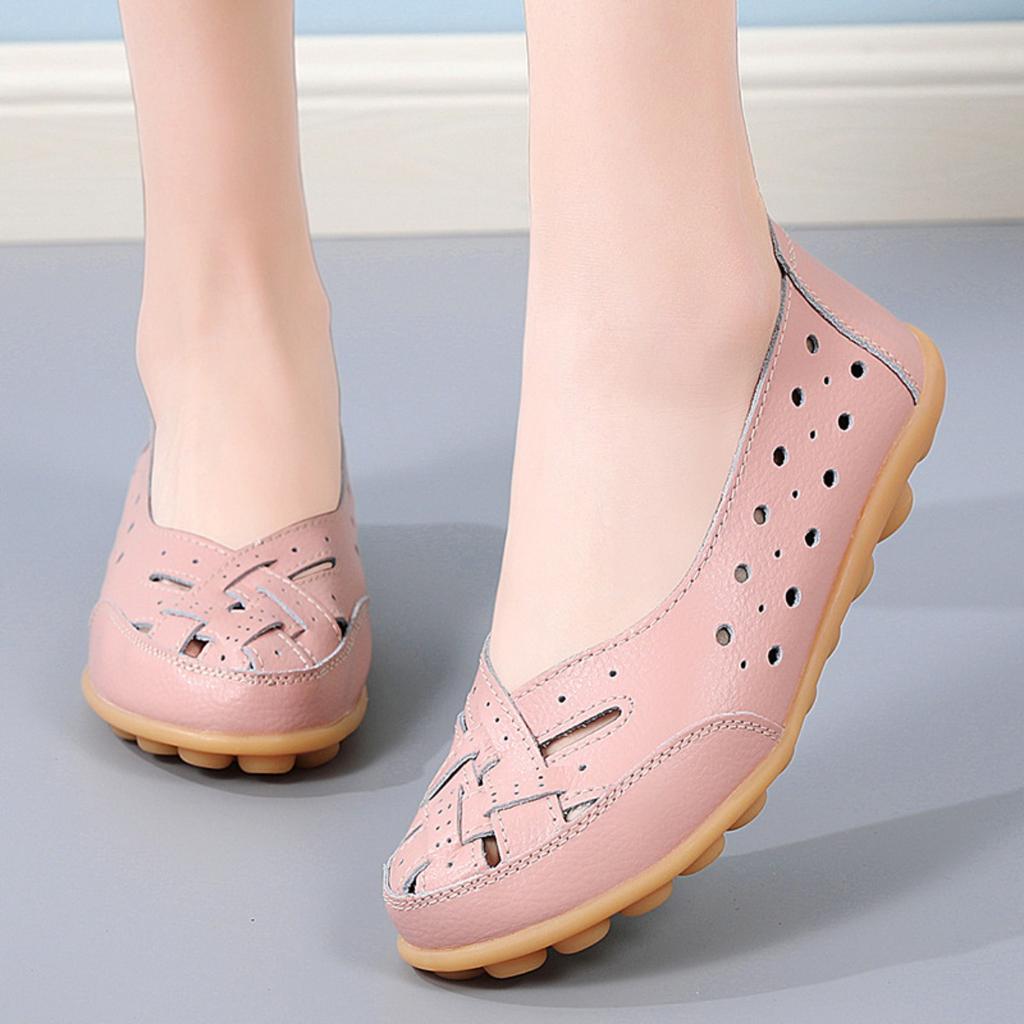 Women's Hollowed Out Casual Shoes with Cow Tendon Sole and Bean Shaped Women's Shoes, Women's Loafers, Comfortable Solid Color Rubber Sole, Flat Shoes