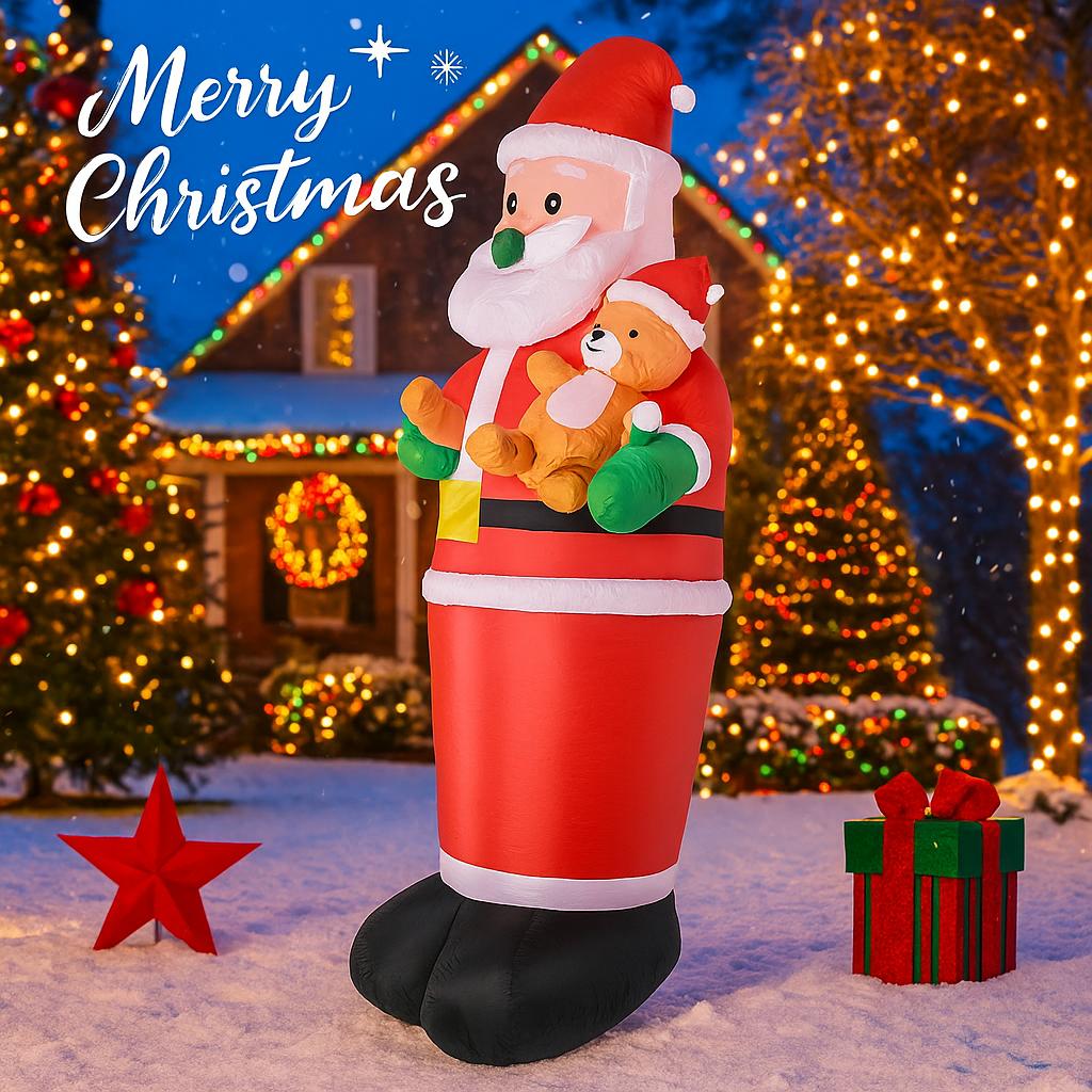 6.9FT Inflatable Toy Santa Claus Gift Bag Teddy Bear Xmas Yard Lawn Party Decoration LED Lit Xmas Home Supplies Ornaments Gifts
