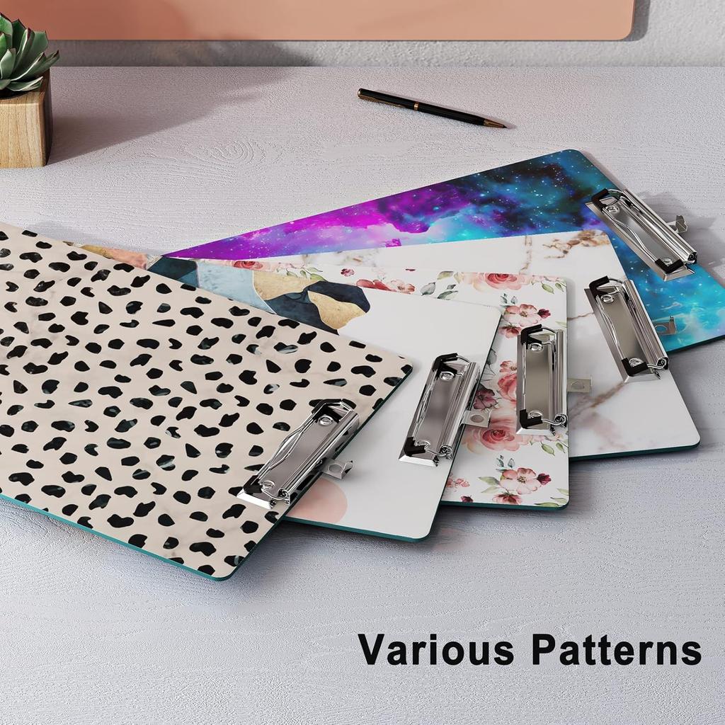 Cute Clipboard Leopard Wood Design Decorative A4 Letter Size Clip Boards for Classroom Office, Standard Size 9" x 12.5" with Low Profile Metal Clip -