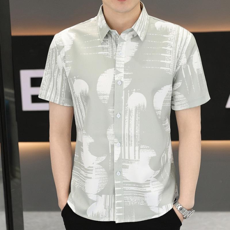 Summer Short-sleeved Shirt Men s Slim Senior Sense of Business Non-iron Striped Short-sleeved Shirt Hairstylist Tide Men s Clothing M
