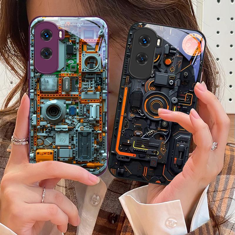 Mekanik Cihaz Siyah For Honor 200 90 8X 9X Pro Lite P50 P40 Nova 10 11i P60 Magic4 6 Mate 20 50 Temperli Cam Telefon Kılıfı