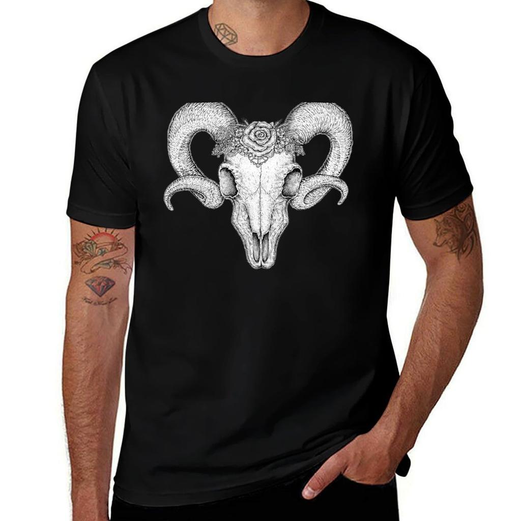 The Ram Skull Tshirt Simple Solid Color Crew Neck Tee