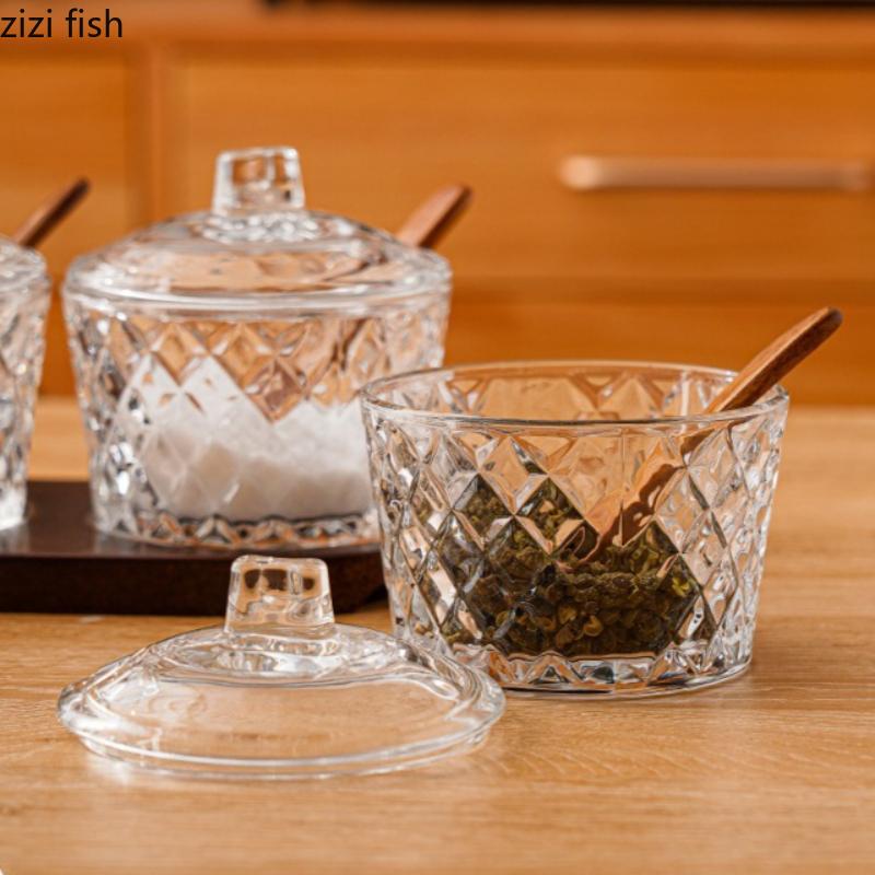 Glass Spice Jar with Lid Seasoning Jar Set Moisture Proof Salt Tank Spice Box Condiment Bottle Spices Container Seasoning Bottle