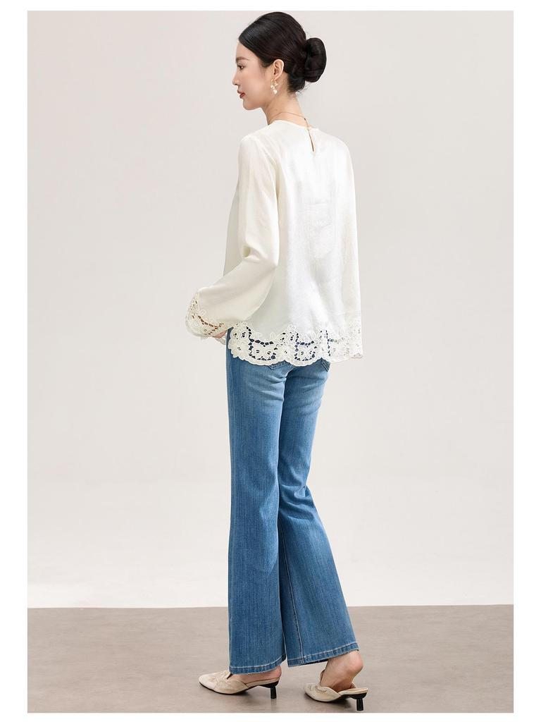 Luxurious Retro Chinese Satin Embroidery Round Neck Shirt - Early Spring Fashion