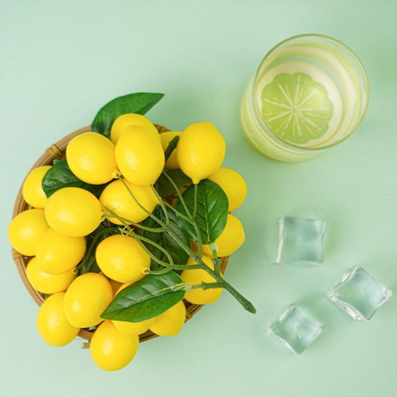 Artificial Lemons String, Vivid Faux Lemon Plastic Fake Yellow Lemon Fake Fruit, Home Table Party Decor Photography Prop