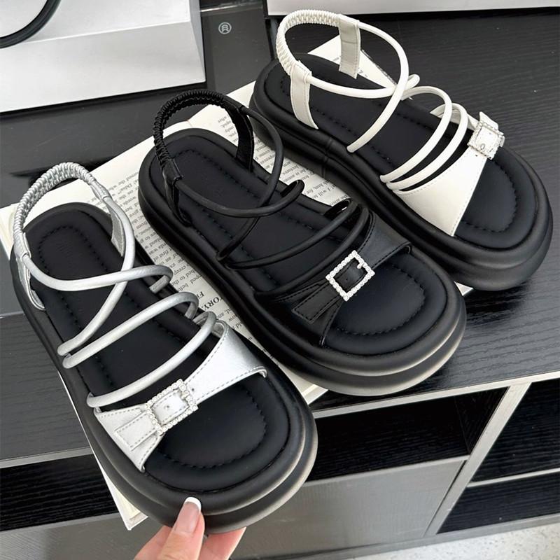 Fashion Fashion Crystal Belt Buckle Women Sandals Open Toe Thick Bottom Beach Roman Sandals Casual Comfortable Women Platform Sandals