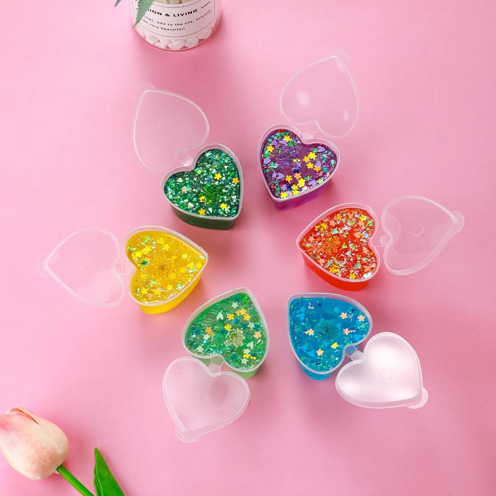 20pcs Transparent Love Shape Seasoning Box with Hinged Lids Pigment Paint Box Takeout Package