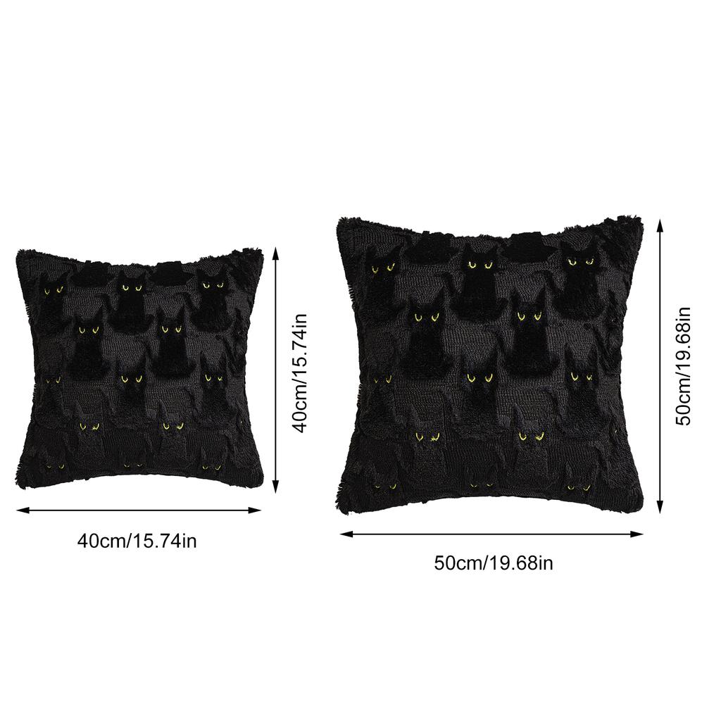 Halloween Cat Throw Pillow Cover Washable Plush Jacquard Pillowcase Reusable Embroidered Throw Cushion Covers Home Decorations