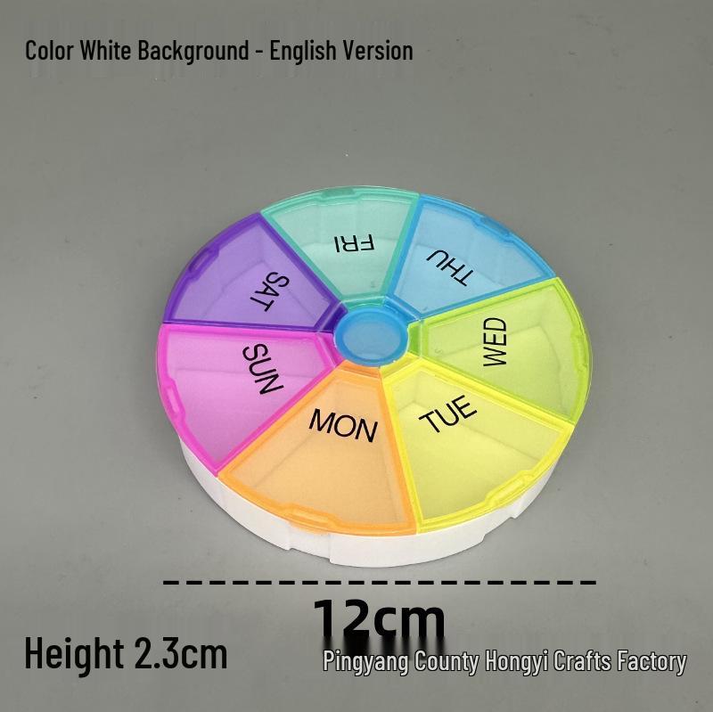 Round 7-Compartment Large-Capacity Travel Pill Box for 7 Days