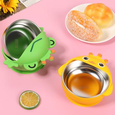 2Pcs Cartoon Baby Suction Cup Bowl Stainless Steel Children Food Bowl with Silicone Shell Removable Toddler Feeding Tableware
