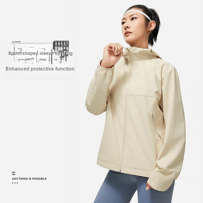 Li-Ning Fitness Series Solid Color Hooded Windbreaker Women Outerwear Gravel-Gray AFDU080-1