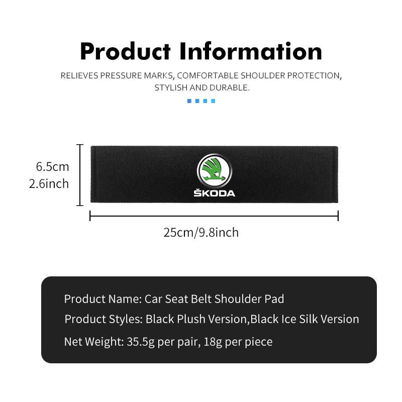 PTHT3 Car Interior Belt Cover Safety Belt Shoulder Protector Mats Auto Accessories For Skoda Kamiq MK3 Roomster Rapid Kodiaq Karoq