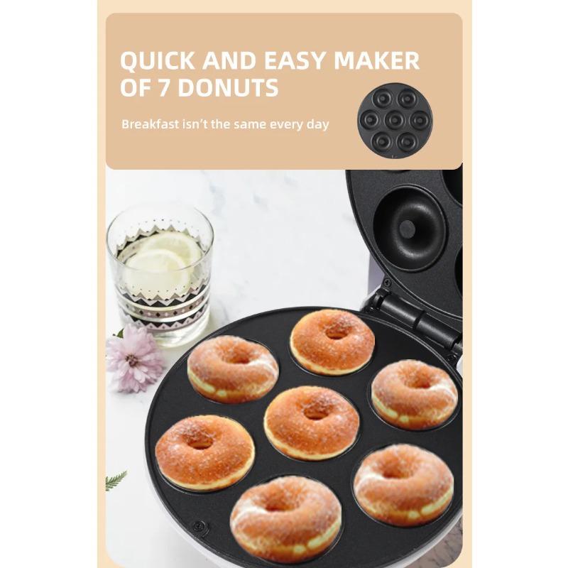 Mini Donut Maker Machine Non-stick Surface for Kids Breakfast Snack Desserts Makes 7 Doughnuts White Color Home Appliances