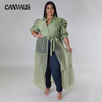 Autumn Women's Net Blouse Top Strappy See-through Sexy Mesh Plus Size Dress