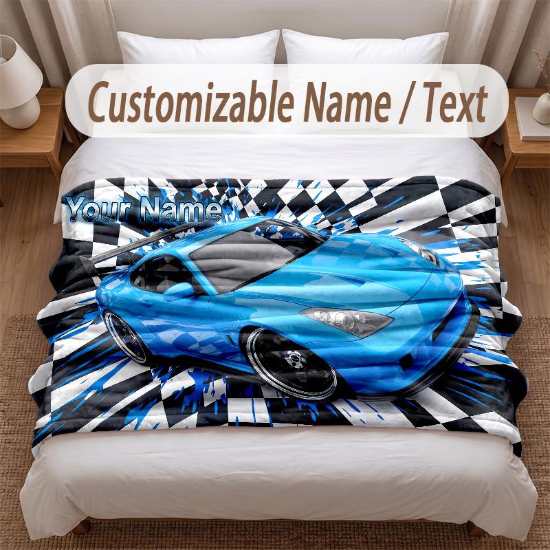 Tema Corse Automobilistiche Coperta Morbida Personalizzata Nome Personalizzato Stampa Testo Coperta Calda Decorazione Divano Casa Camera da Letto