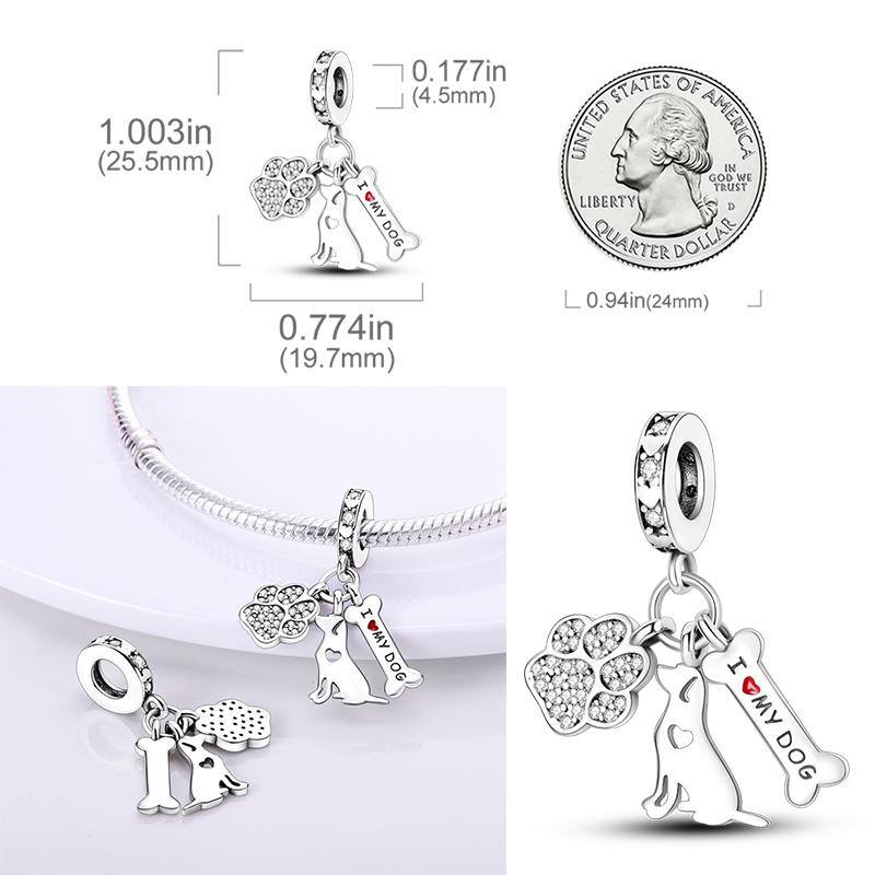 Cute Cat Dogs Charms Fit Fashion Original Bracelets Pet Paw 925 Silver Bulldog Schnauzer Akita Dog Beads DIY Jewelry Making
