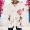 Women Plus Size Round Neck Long Sleeve Floral Plaid Printed Loose T Shirt With Pockets
