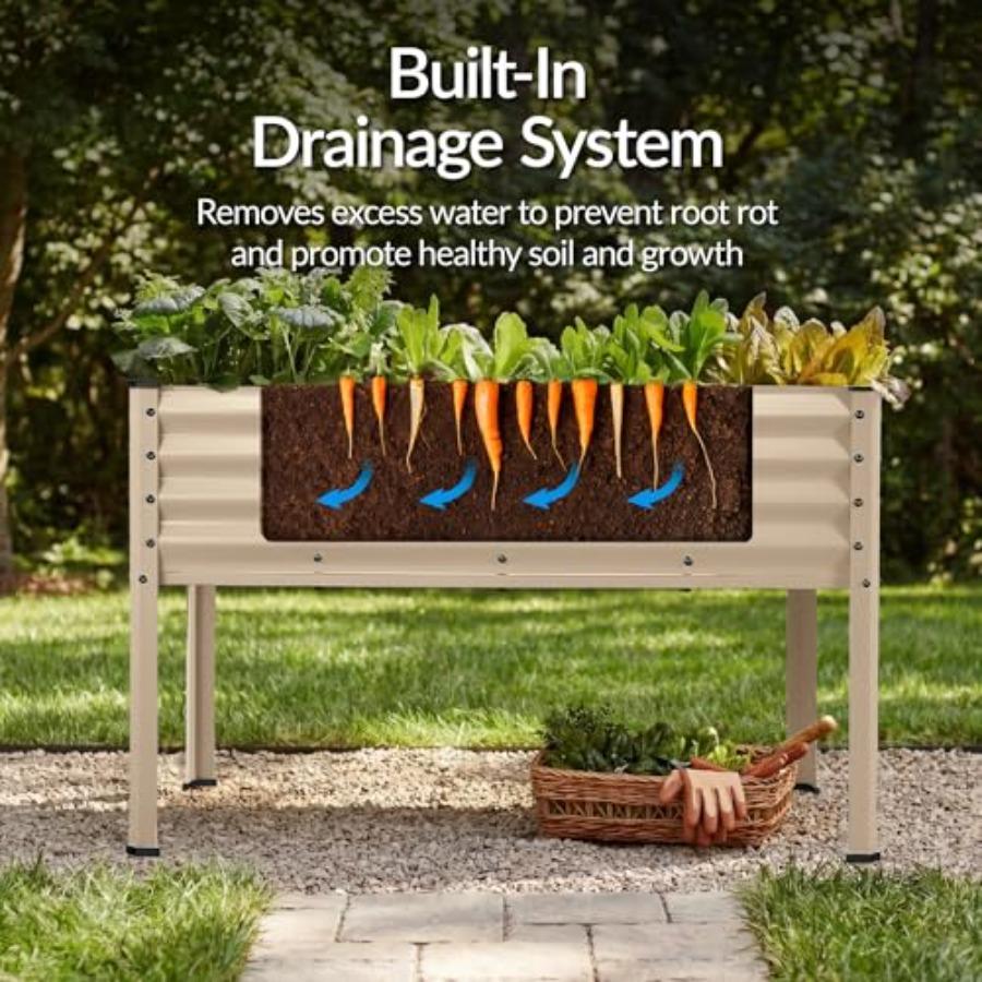 48x24x30in Galvanized Raised Garden Bed Metal Elevated Planter Box Beige Vegetable Garden for Backyard Patio Balcony