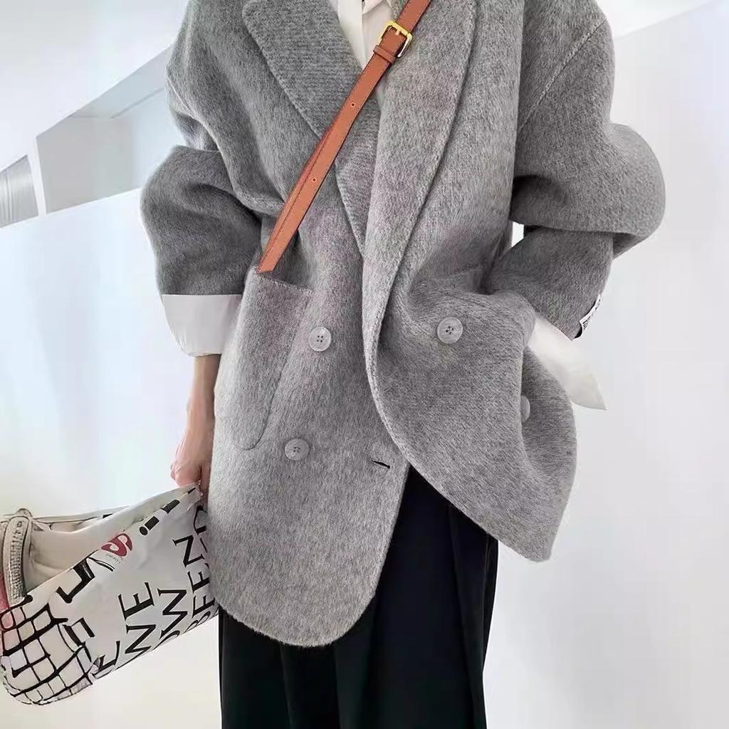 Frühling und Herbst kurzer hochwertiger doppelseitiger Kaschmirmantel Damen locker Koreanische Wollanzugjacke