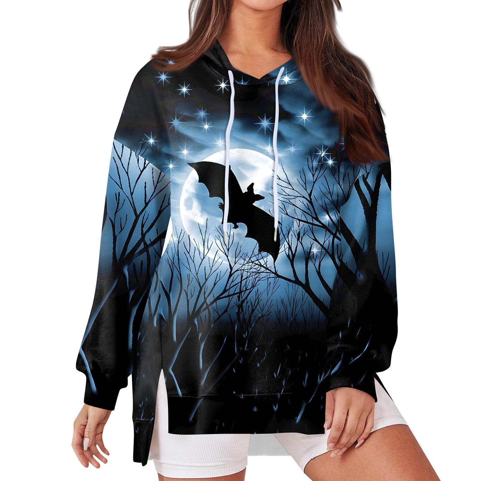 

Женская модная повседневная толстовка с капюшоном с длинными рукавами и завязками, свободная толстовка с разрезом на Хэллоуин XXXL синий