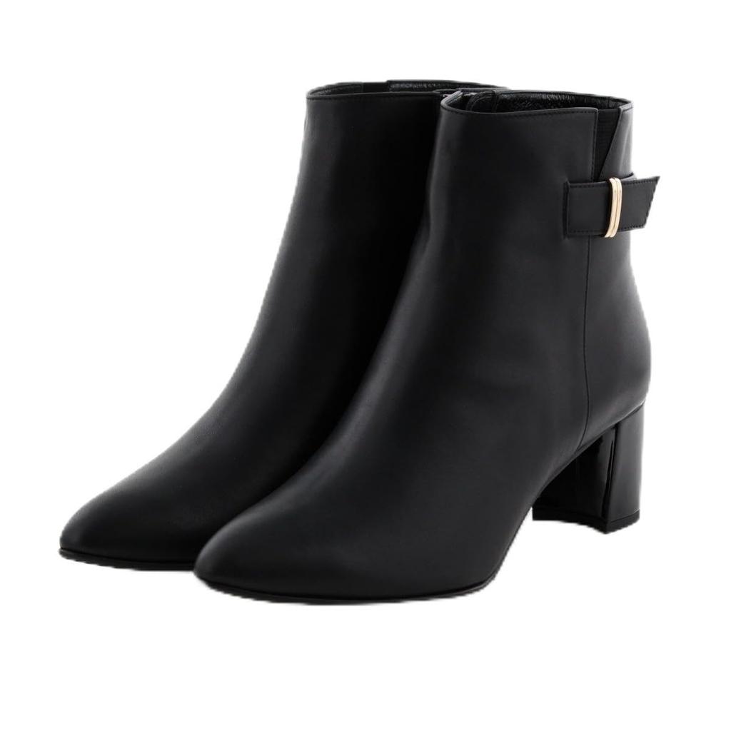 Genuine leather cushioned soft boots made in Japan by HIMIKO, 5.5cm heel with belt part design, 653401, black, size 235