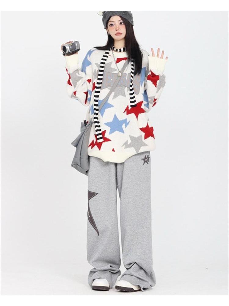 Y2K Streetwear Star Jogging Joggebukser Kvinner Harajuku Retro Vintage Patchwork Sportsbukser Oversized Hip Hop Wide Joggers