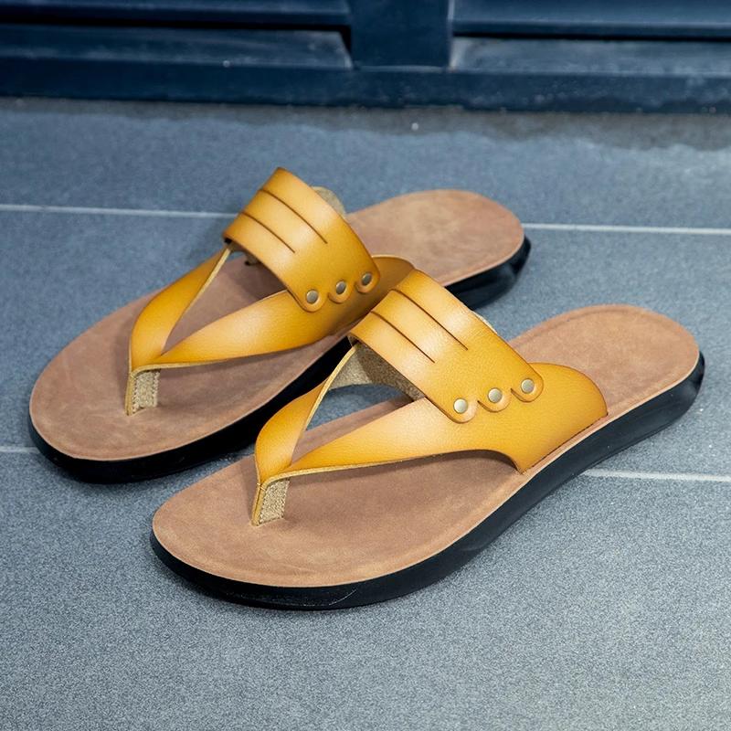 FashionNew Outdoor Men's Flip Flops Leisure Walking Summer Shoes for Men Beach Slippers Fashion Brand Cool Handmade Leather Sandals Man