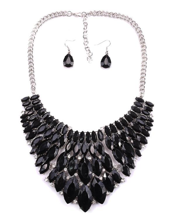 

Модный комплект из ожерелья и серег с цветными бриллиантами и драгоценными камнями, аксессуары чёрный