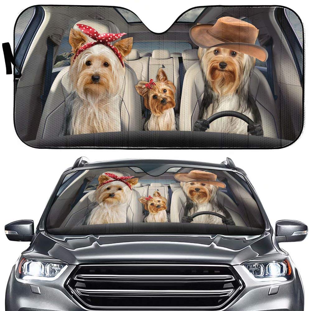 Yorkie Terrier Car Windshield Sun Shade Foldable Dog Car Front Window Sunshade,Pet Family Driver Auto Sunshield Animal Sun Shield Visor,Protector