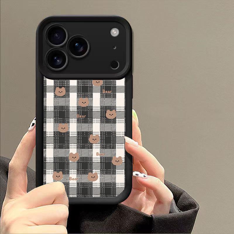 Plaid Bear iPhone Case: Cute, Drop-Proof Protection for iPhone 13, 14 Pro Max, 15, and 16 Pro.