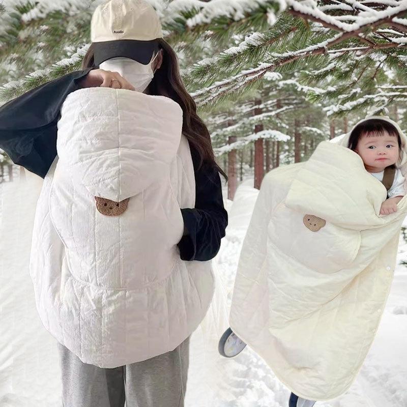 Baby Stroller Blanket Winter Thick Fleece Cloak Blanket Newborn Swaddle Wrap Hooded Infant Outdoor Windproof  Blanket