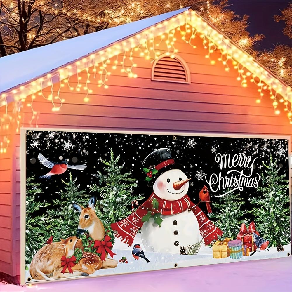 A Christmas garage polyester background fabric featuring a snowman and reindeer design suitable for Christmas decoration
