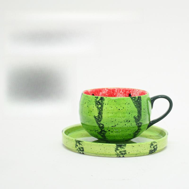 

Korean Japanese Underglaze Watermelon Coffee Cup and Saucer Set Home Afternoon Tea Mug Breakfast Cup Water Cup