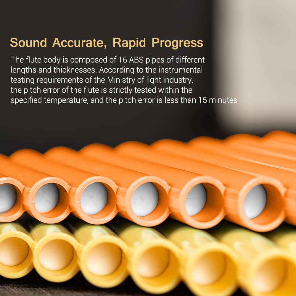 HEIYE Panpipe Pan Flute Key ABS Panpipe Chinese Traditional Woodwind Instrument with Carrying Bag 16-Pipe G-A2