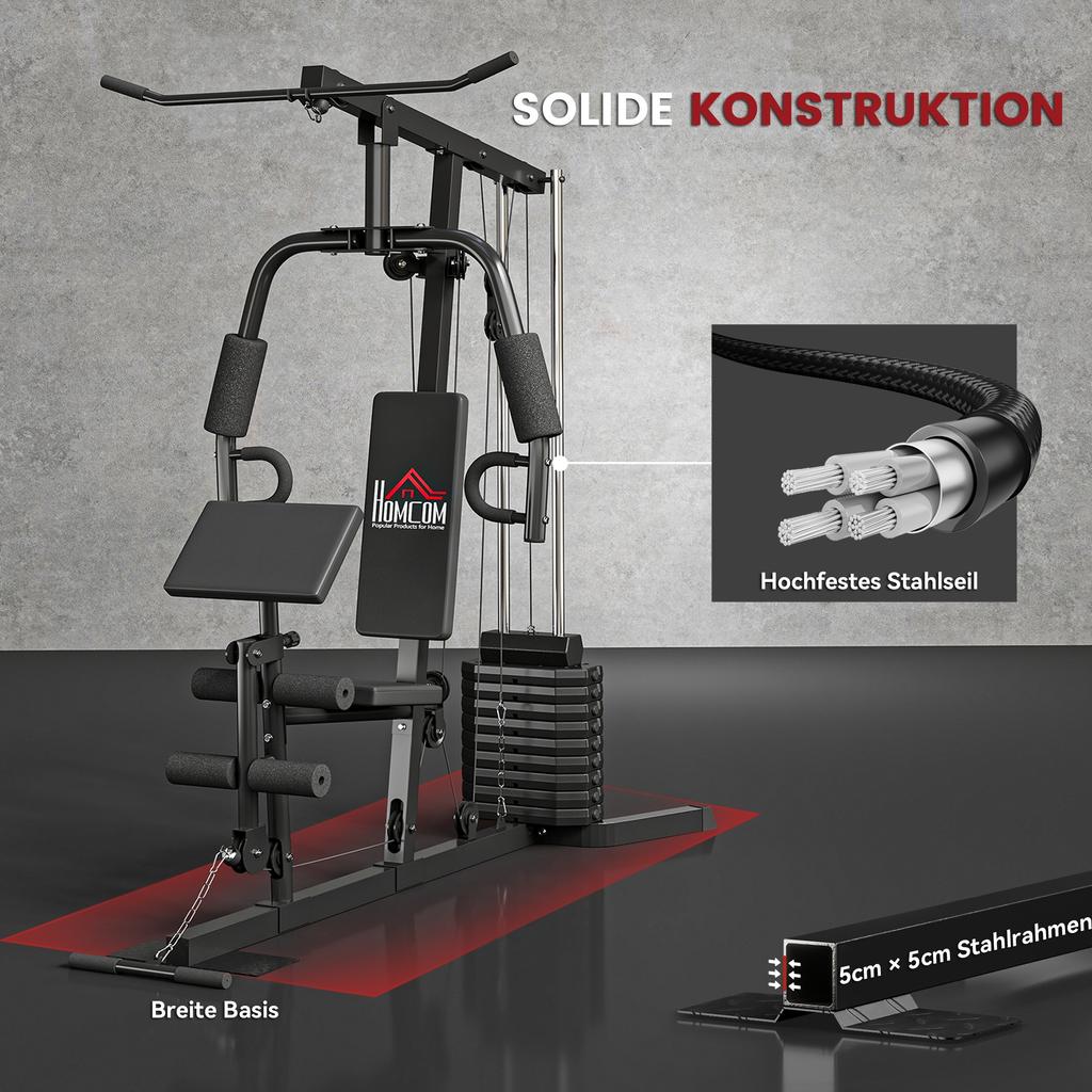 Multi-Exercise Gym Station, with 45kg Weight Stack, for Full Body Workout