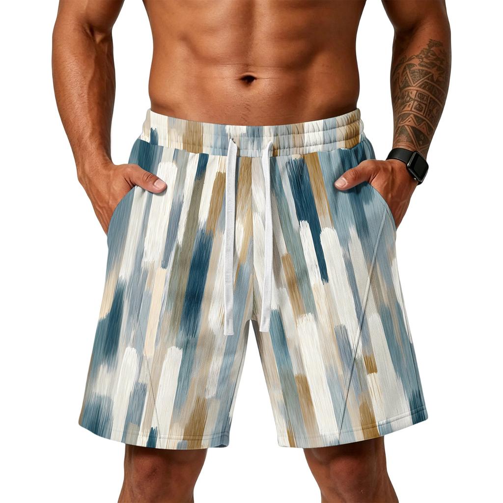 Men's Gradient Print Loose Fit Athletic Shorts with Pockets Elastic Waistband Drawstring for Gym Training Beachwear