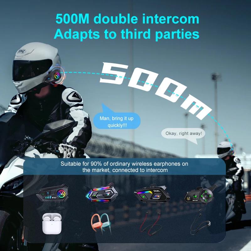 KEBIDUMEI BT6.0 Motorcycle Helmet Intercom with RGB Ambient Light Music Sharing IP56 Waterproof Voice Assistant Moto Helmet