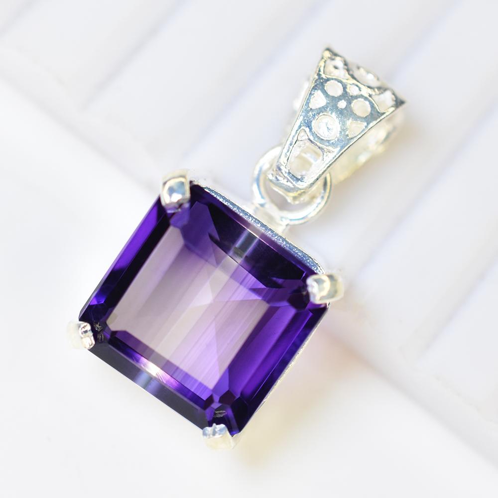Natural Purple Amethyst 24.9 Ct CERTIFIED Square 925 Starling Silver Gem Pendant MY.PD-28-NS