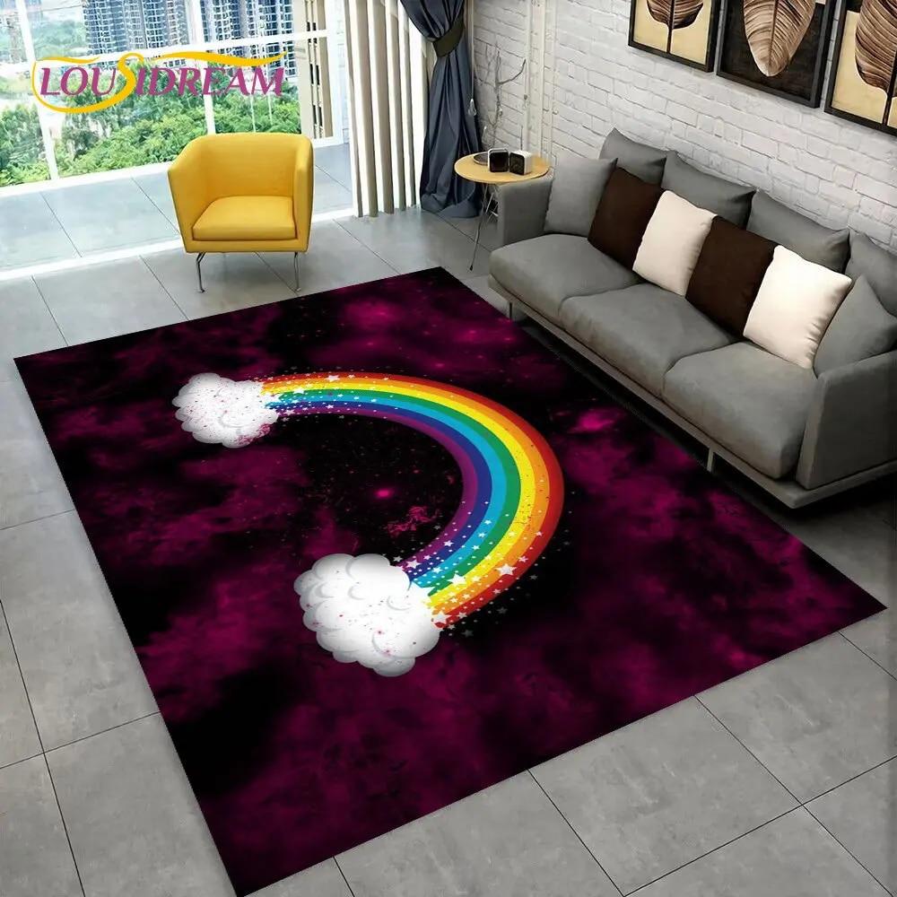 Illusion Regnbue Kromatisk Farge Områdeteppe, Teppe for Hjem Stue Soverom Sofa Dørmatte Dekor, barn Sklisikker Gulvmatte 3D
