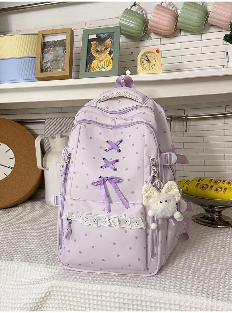 Schoolbag lavender stars surround lace lace polka dot schoolbag gentle and sweet wind early high school student high value backpack