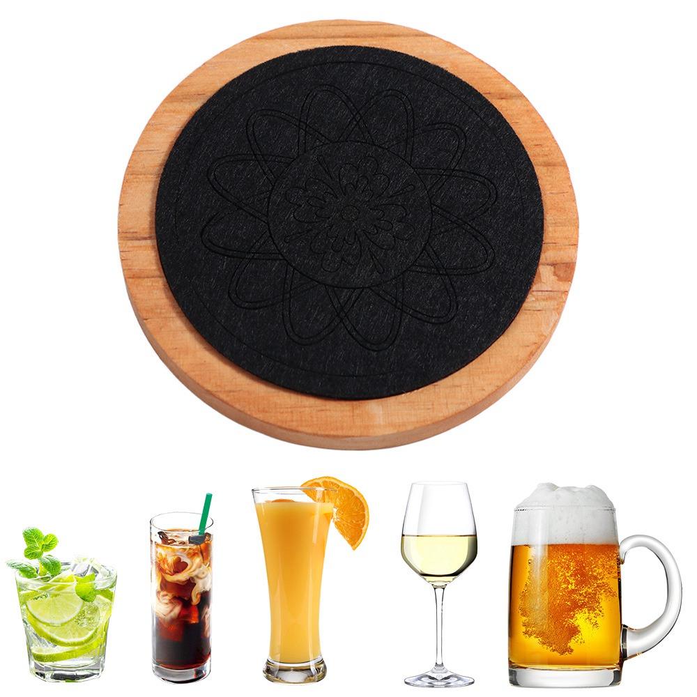 Drink Absorbent Wood Coasters Vintage Wooden Drink Placemats Felt Wooden Tea Mat  Coffee Bar
