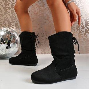 Ein-Schritt-Damen-Nude-Stiefel Modisch Und Lässig Stapelabsatz Elastisch Flach Niedrigschaft Damenstiefel Plissiert Einfarbig Runde Spitze