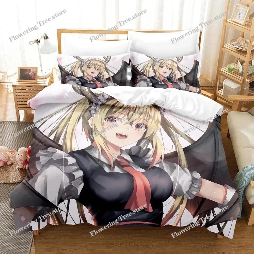 Set Letto Anime Stampato in 3D Miss Kobayashis Dragon Maid Kanna Ragazzi Ragazze Misura Singola Queen Copripiumino Federa Letto Bambini Adulti