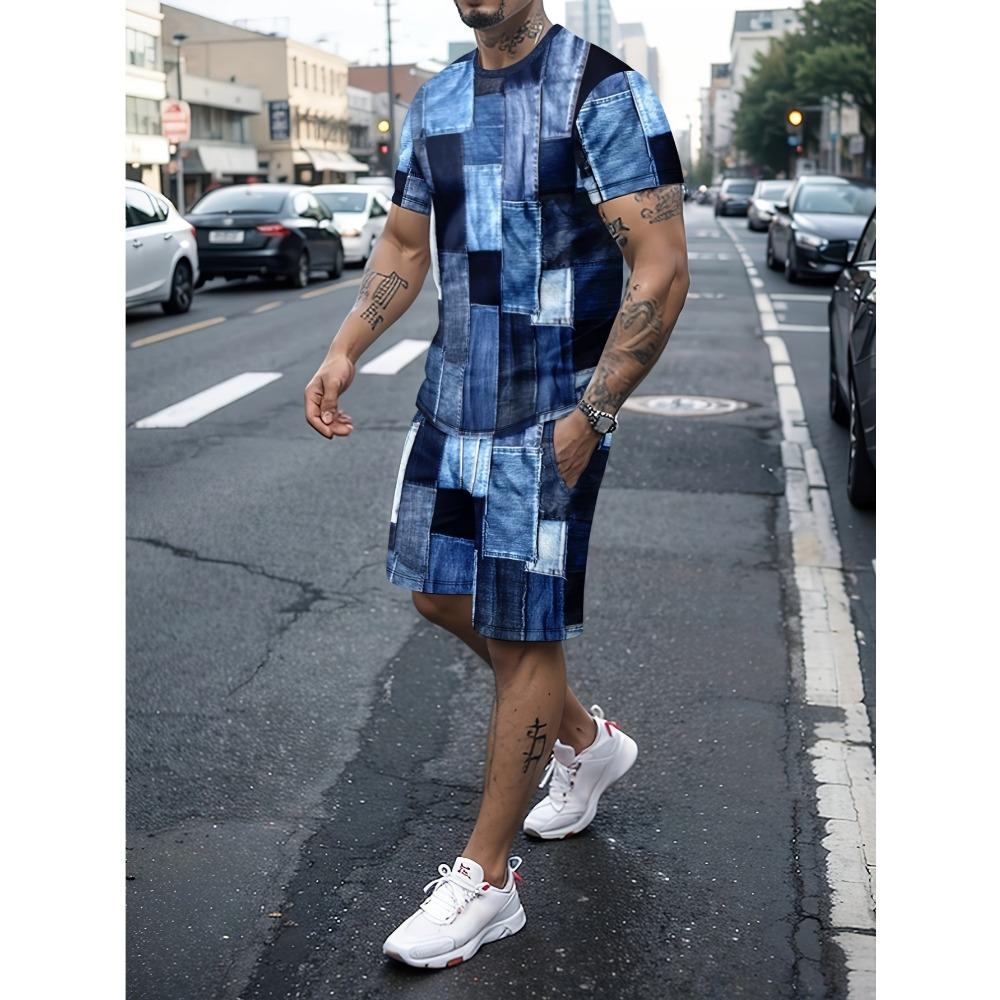 Fashion Casual Men's T-shirt Shorts Set Summer 3D Printed Men's Clothing Daily Elastic Waist Shorts Short Sleeve Set