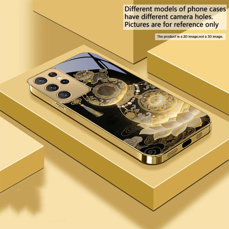 Golden Lion Calabash For Samsung Galaxy S26 S20 FE S21 S22 S23 Plus S24 Ultra 25Ultra S21+ S9 S22 S8 Golden Glass Phone Case