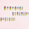 Medium-length Almond-shaped Nail Art Spring and Summer Fashion Nail Art Colorful Flower Gradient Stripe Nail Art Patches Multi-color