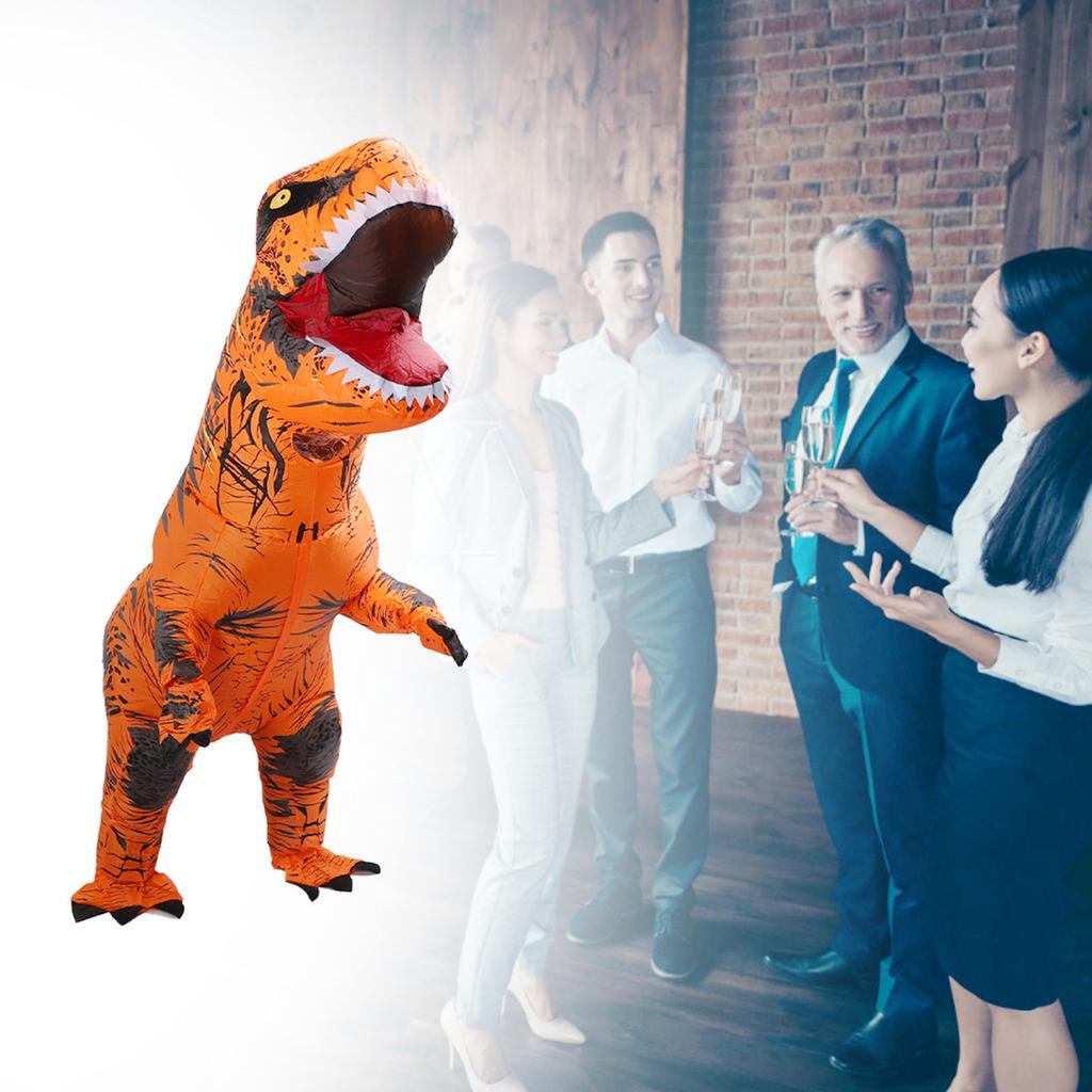 Nafukovací kostým dinosaura T Rex Nafukovací dinosaurus Kostým na foukání pro Cosplay Párty Svatby Velikonoce Vánoce Oranžová Styl pro dospělé 150‑190cm