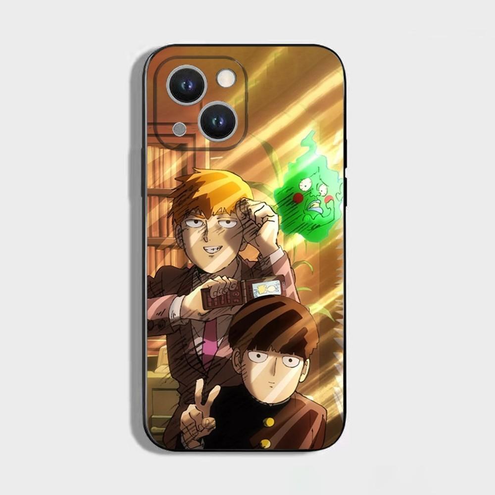Mob Psycho 100 Cartoon Phone Case For iPhone 16,15,14,13,12,11 Plus,Pro Max,XS,X,XR,SE,Mini,8,7,Soft Silicone Black Cover