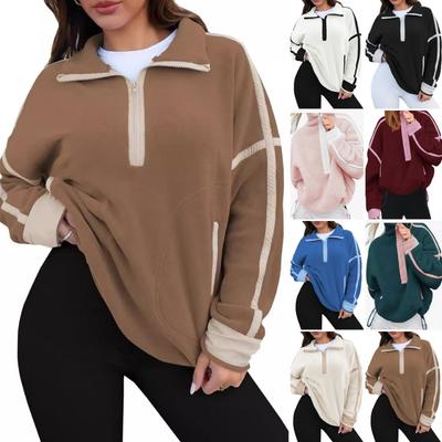 Women S Long Sleeve Casual Color Block Zip Up Sweatshirt With Pockets